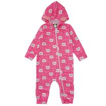 Macacão Bebê Menina Longo Inverno moletom Flanelado Punhos Ziper Capuz interativo 3D Roupa Frio Feminina tamanhos P M G Enxoval Atacado