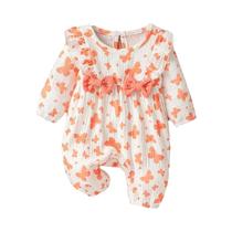 Macacão Bebê Menina Manga Comprida - Estampa Floral com Laço - Todas as Estações