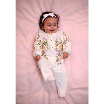Macacão Bebê Menina Molecotom Marfim Mia Flores Borboleta