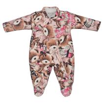 Macacão Bebê Menina Molecotton Estampa Urso Marrom Upi Uli