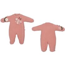 Macacão Bebê Menina Pelúcia Inverno Rose Melina Borboleta