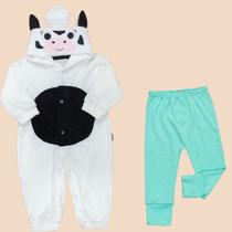 Macacão Bebê Menina Plush Bordado Bichinho + Calça Suedine