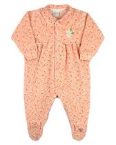 Macacao Bebe Menina Plush Estampado Floral Bordado de Flor - Salmão