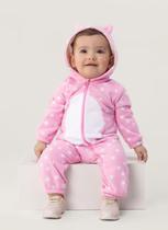 Macacão Bebê Menina Poá Com Capuz Soft Gatinha Brandili