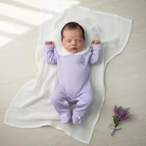 Macacão Bebê Menina Recém Nascido 100% Algodão Premium Bordado Violeta