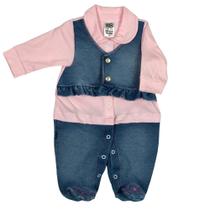 Macacao bebe menina rosa jeans