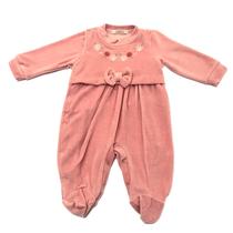 Macacão Bebê Menina Rose Bordado de Flores com Laço em Plush Macacão Bebê Menina Rose Bordado de Flores com Laço em Plush