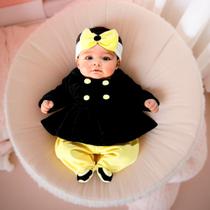 Macacão Bebê Menina Roupa de Frio Longo de Plush Jasmine Amarelo Kit 3 Peças
