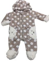 Macacão bebe menina sherpa poa bege pinoti