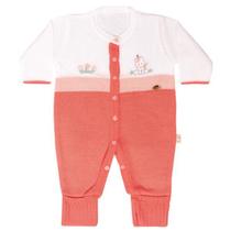 Macacão Bebe Menina Tricô Luxo Com Pé Reversível