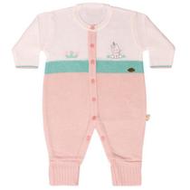 Macacão Bebe Menina Tricô Luxo Com Pé Reversível