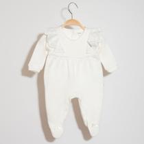 Macacão Bebê Menina Tricot com Renda Floral Off White Bbeka