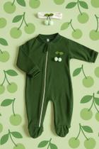 Macacão Bebê Menina Verde Cereja Roupa Infantil Algodão Confortável e Macio faixa cabeça Macacão Bebê Menina Verde Cereja Roupa Infantil Algodão Confortável e Macio faixa cabeça