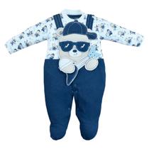 Macacão Bebê Menino Algodão Estampado Bordado Urso Upi Uli