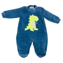 Macacão Bebê Menino Azul Marinho com Bordado Dino em Plush