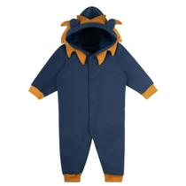 Macacão Bebê Menino Dedeka Moletom Leão Longo Azul