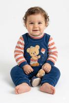 Macacão Bebê Menino em Plush Bordado Outono Inverno Roupa de Bebê Menino