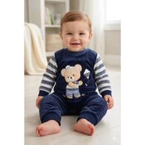 Macacão Bebê Menino em Plush Bordado Outono Inverno Roupa de Bebê Menino