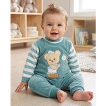Macacão Bebê Menino em Plush Bordado Outono Inverno Roupa de Bebê Menino