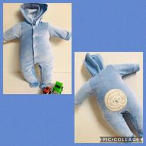 Macacão Bebe Menino Inverno Plush Carinha Capuz Enxoval 117 Macacão Bebe Menino Inverno Plush Carinha Capuz Enxoval 117