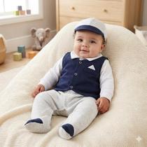 Macacão Bebê Menino Longo para Roupa de Frio Malha Smoker Kit 03 peças