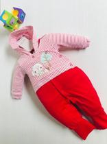 Macacão Bebe Menino Longo Suedini Capuz Listras Enxoval 319 Macacão Bebe Menino Longo Suedini Capuz Listras Enxoval 319