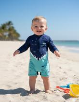 Macacão Bebê Menino Proteção Solar UV50 Praia Piscina Manga Longa Ziper Frontal