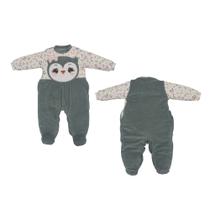 Macacão Bebê Menino Suedine Plush Inverno Verde Coruja Macacão Bebê Menino Suedine Plush Inverno Verde Coruja