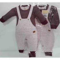 Macacao Bebe Menino Suedini Luxo Finta Jardineira 7879