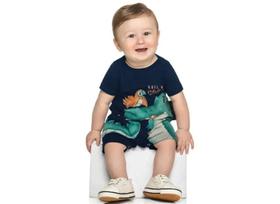 Macacão Bebê Menino Verão Estampa Interativa Jacaré- Rei Rex Macacão Bebê Menino Verão Estampa Interativa Jacaré- Rei Rex