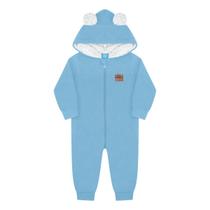 Macacão Bebe Menino Zíper Soft Térmico Ursinho Capuz Inverno