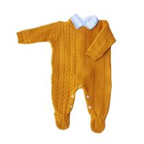 Macacão Bebê Mostarda em Tricô Trabalhado