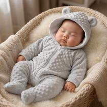 Macacão Bebê Pipoquinha Fleece Frio Com Capuz E Zíper Macacão Bebê Pipoquinha Fleece Frio Com Capuz E Zíper