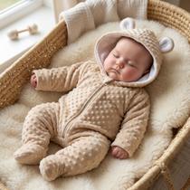 Macacão Bebê Pipoquinha Fleece Frio Com Capuz E Zíper