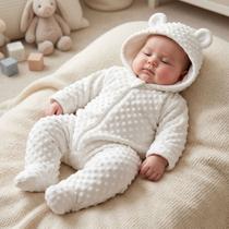 Macacão Bebê Pipoquinha Fleece Frio Com Capuz E Zíper