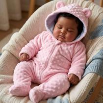 Macacão Bebê Pipoquinha Fleece Frio Com Capuz E Zíper Macacão Bebê Pipoquinha Fleece Frio Com Capuz E Zíper
