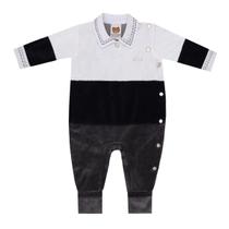 Macacão Bebê Polo Bordado Plush Abertura Lateral Vira Pé