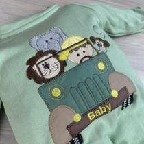 Macacão Bebê Safari Menino Quentinho Verde e Listrado