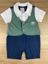 Macacão Bebê Ursinho Charme Casual Verde e Azul Marinho Macacão Bebê Ursinho Charme Casual Verde e Azul Marinho