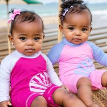 Macacão Bebê Uv50+ Azul Com Tema Concha - Verão Protegido