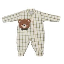 Macacão Bebê Zíper Plush Marfim Xadrez Urso Bordado Upi Uli Tamanho:M (3-6 meses) Macacão Bebê Zíper Plush Marfim Xadrez Urso Bordado Upi Uli Tamanho:M (3-6 meses)