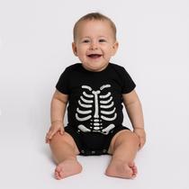 Macacão Bebês Fantasia Esqueleto Halloween Preto e Branco Minideia