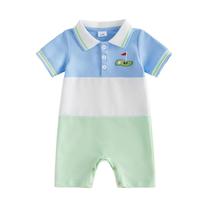 Macacão BemeyourBBS Newborn Baby Boy Golf de manga curta azul Macacão BemeyourBBS Newborn Baby Boy Golf de manga curta azul