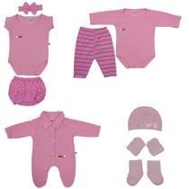 Macacão, Body, Touca e Tapa Fralda Bebê Recém-nascido Menina Kit Com 9 Peças - Eve Baby