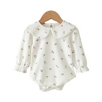 Macacão Branco De Algodão Para Bebê Menina 0-24M Com Gola Bordada Primavera Macacão Branco De Algodão Para Bebê Menina 0-24M Com Gola Bordada Primavera