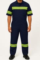 Macacão Brim 100% Brim Refletivo Manga Curta Calor Qualidade Trabalho