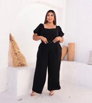 Macacão Bruna manga princesa tecido Duna com cinto Macacão Bruna manga princesa tecido Duna com cinto