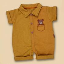 Macacão Camisa Ecolinho Bordado 3D para Bebês até 12 Meses Cor:carameloTamanho:9-12m Macacão Camisa Ecolinho Bordado 3D para Bebês até 12 Meses Cor:carameloTamanho:9-12m
