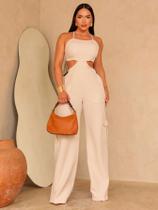 Macacão Cargo Feminino Longo Bolsos Largos