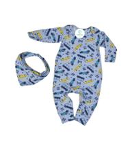 Macacão Carros Azul Claro + Bandana Tam.2